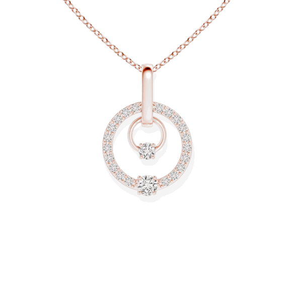 14K Solid Gold Hanging Tow Circle Diamond Necklace-3