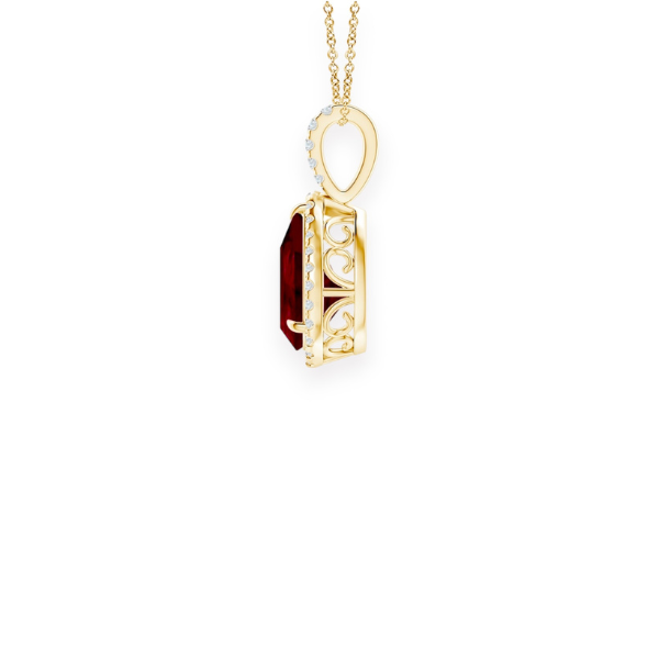 14K Solid Gold Ruby Halo Style Pear Diamond Necklace-2