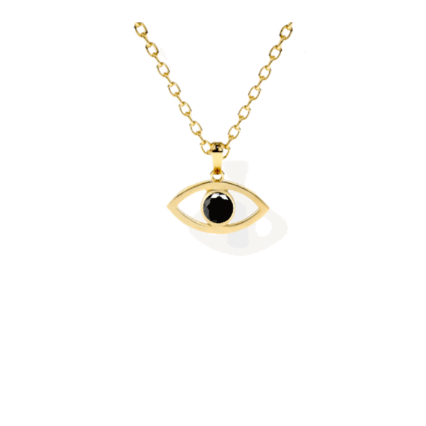 14K Solid Gold Solitaire Evil Eye Necklace-1
