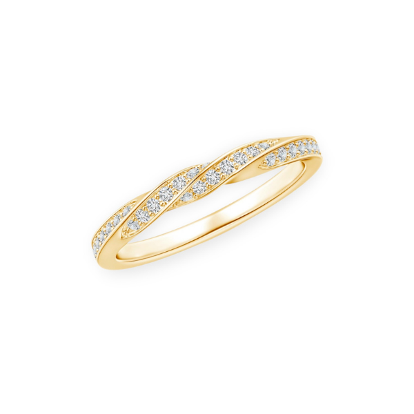 14K Solid Gold Twisted Half Line Diamond Ring Band-1