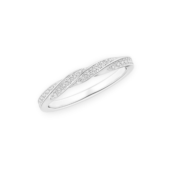 14K Solid Gold Twisted Half Line Diamond Ring Band-3