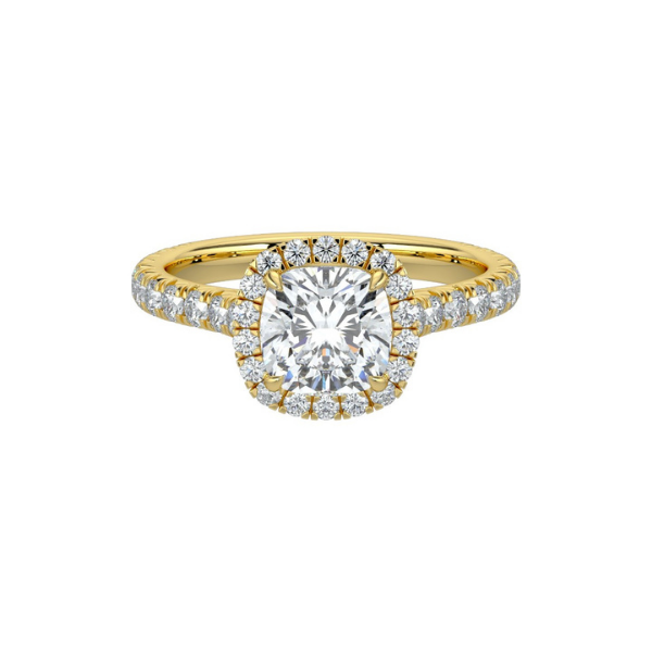 Timeless Cushion Cut Single Halo Pave Band 14K Solid Gold Engagement Ring-1