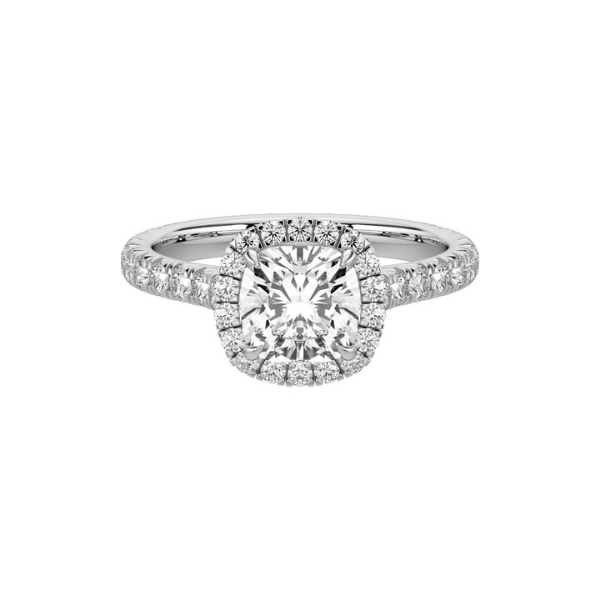 Timeless Cushion Cut Single Halo Pave Band 14K Solid Gold Engagement Ring-4
