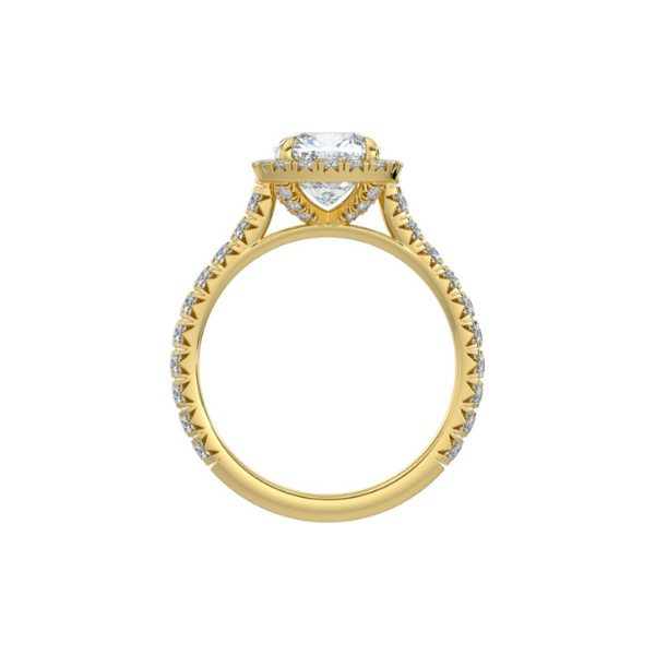 Timeless Cushion Cut Single Halo Pave Band 14K Solid Gold Engagement Ring-2