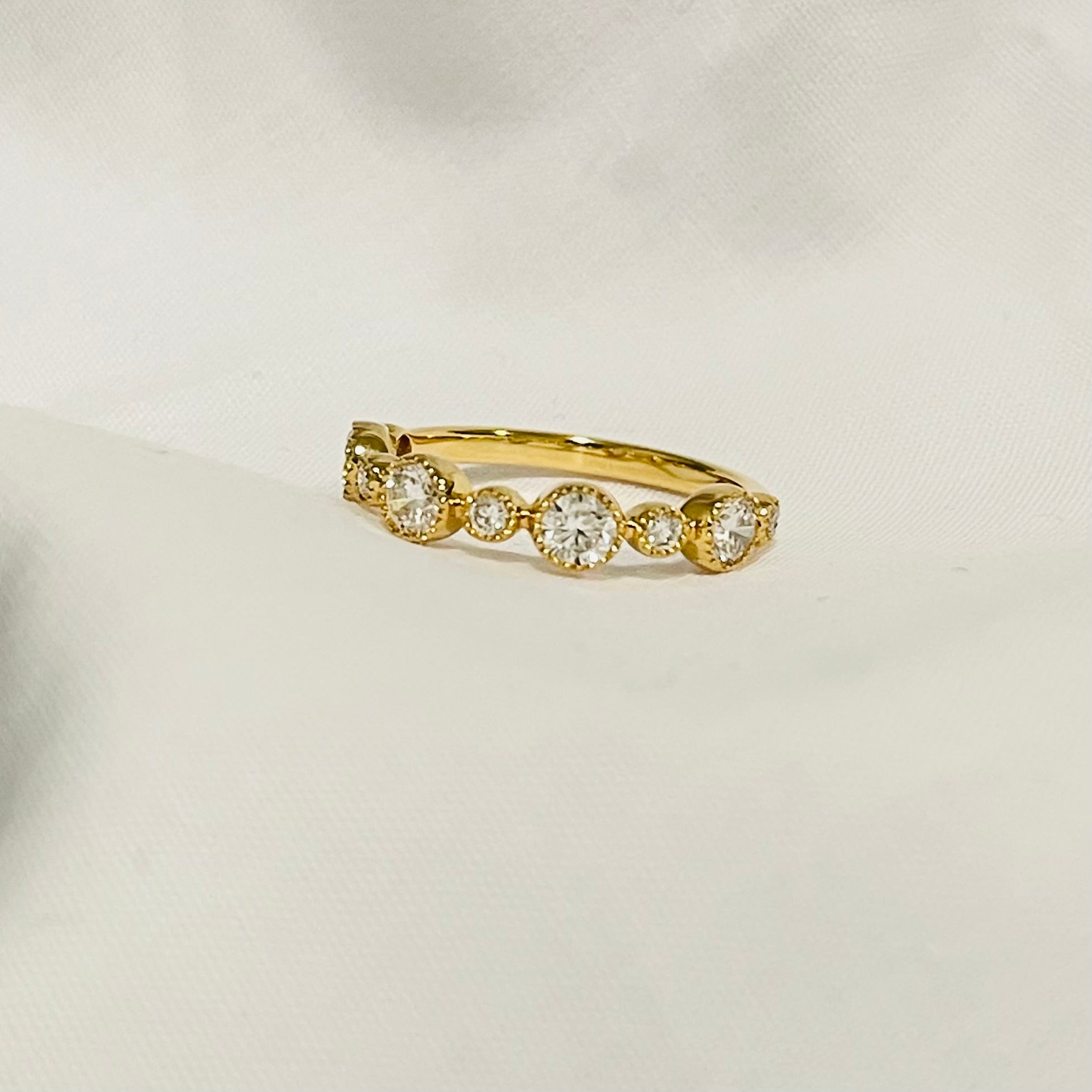 Antic Bezel 14K Solid Gold Diamond Wedding Ring Band-3