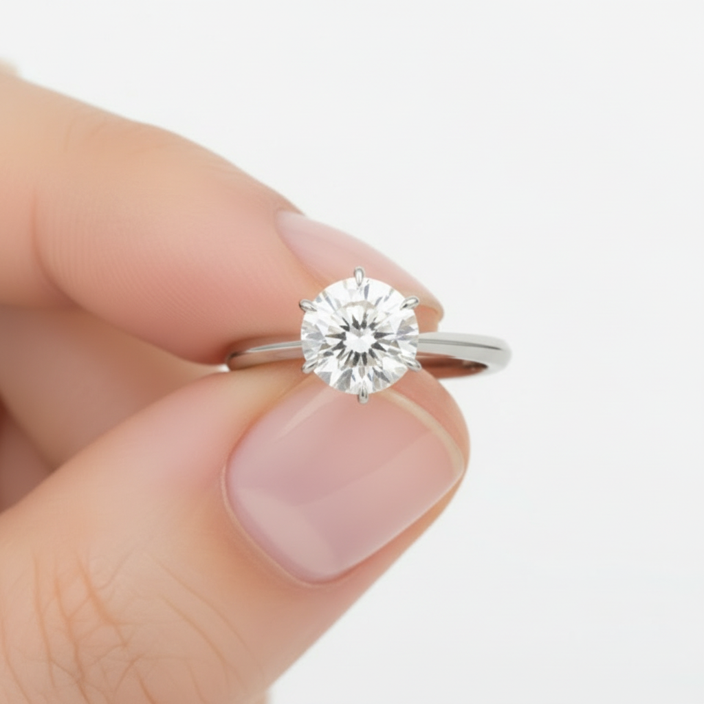 6 Prong Solitaire Diamond 14K Solid Gold Dome Band Engagement Ring IGI Certified-0