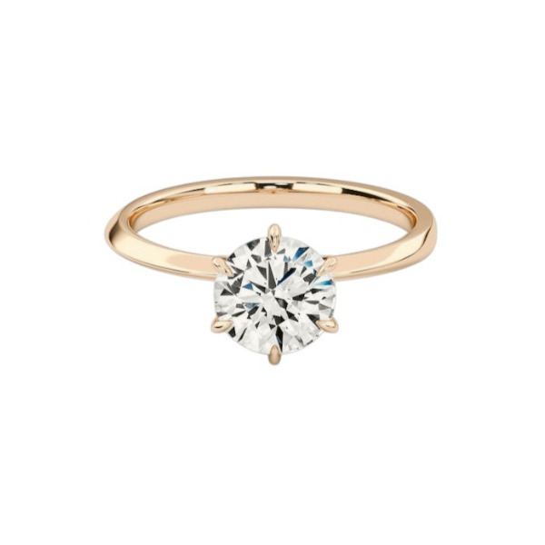 6 Prong Solitaire Diamond 14K Solid Gold Dome Band Engagement Ring IGI Certified-5