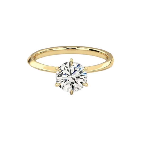 6 Prong Solitaire Diamond 14K Solid Gold Dome Band Engagement Ring IGI Certified-4