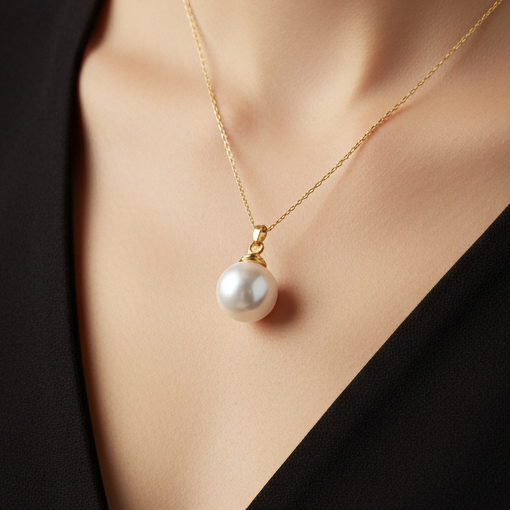 Luxurious South Sea Pearl 9.00 MM 14K Solid Gold Pendant For Women-0