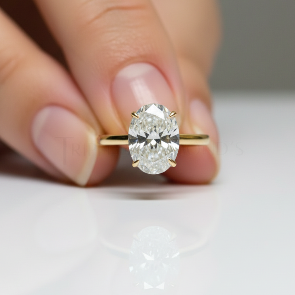 Oval Cut Hidden Halo 14K Solid Gold Cathedral Setting Engagement Ring-0