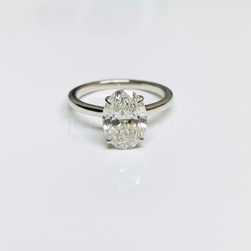 Oval Cut Hidden Halo 14K Solid Gold Cathedral Setting Engagement Ring-2