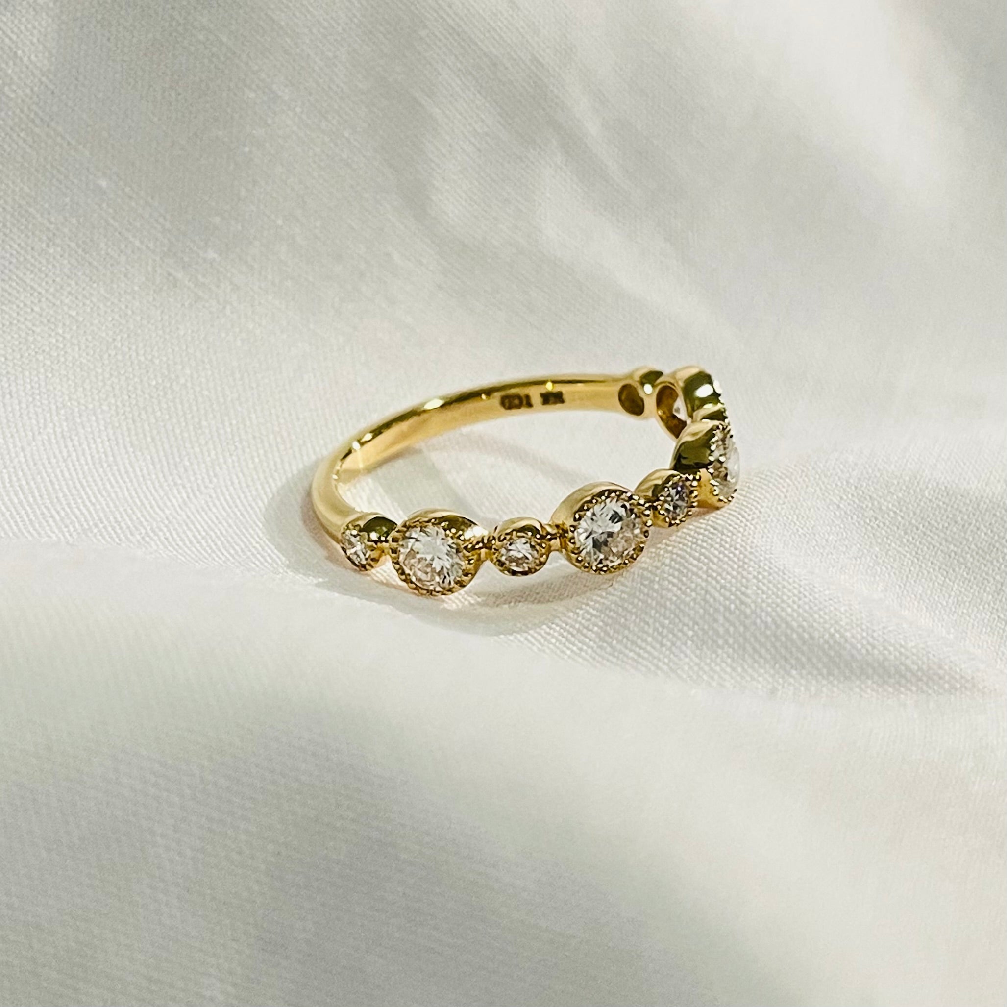 Antic Bezel 14K Solid Gold Diamond Wedding Ring Band-4