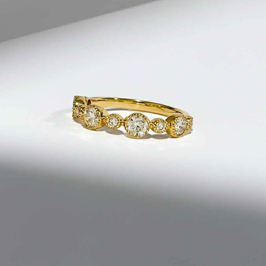 Antic Bezel 14K Solid Gold Diamond Wedding Ring Band-2