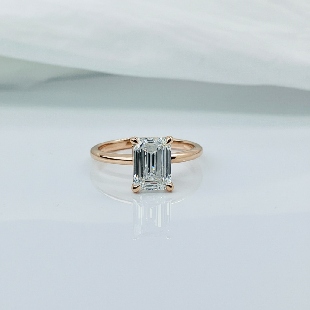 Emerald Cut Diamond Solitaire 14K Solid Gold Engagement Ring IGI Certified-6