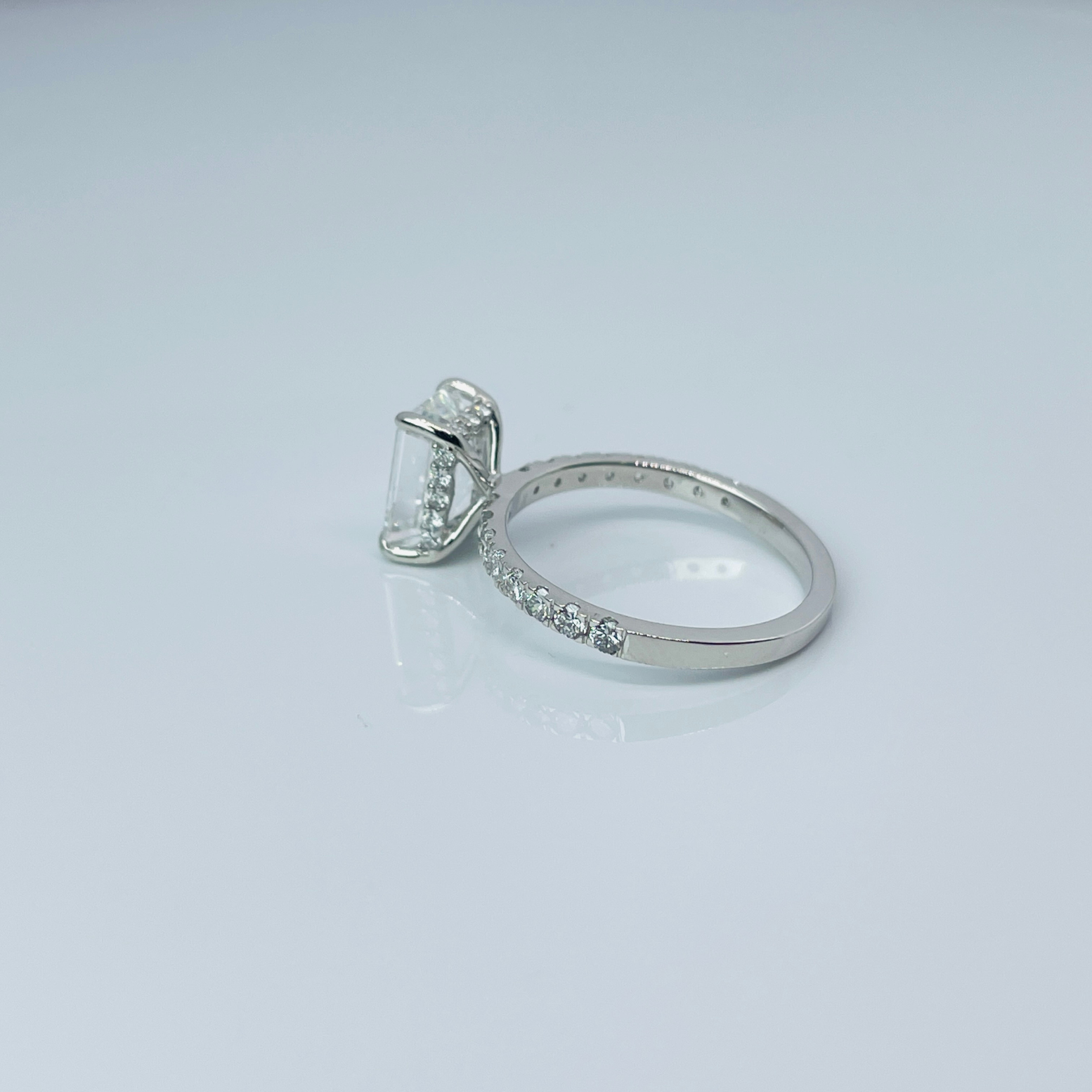 2 to 4 Carat Emerald Cut Pave Setting 14K Solid Gold Solitaire Diamond Engagement Ring-4