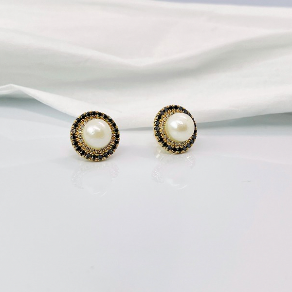 Real South Sea Pearl 14K Gold Earrings stud with Black and white Diamond Jacket-4