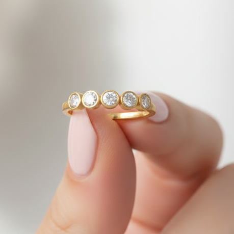 Bezel Setting 14K Solid Gold 5 Diamond Ring for Everyday Wear-0