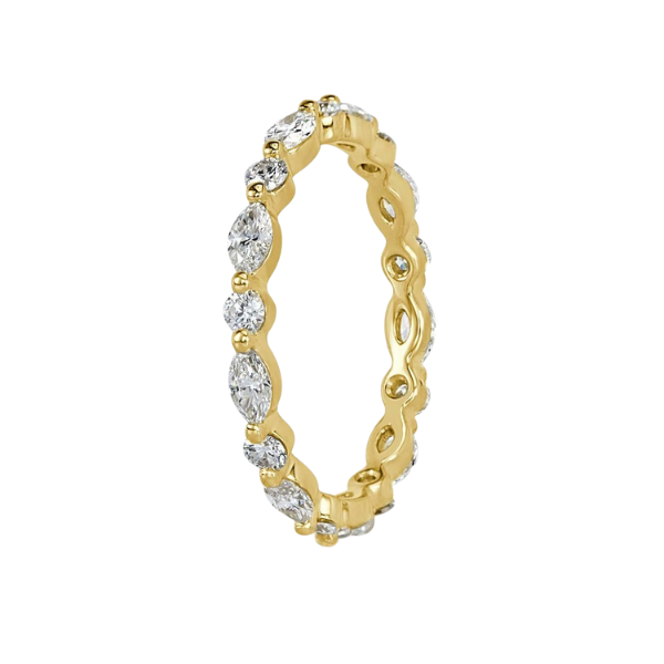 Marquise and Round Cut 14K Solid Gold Diamond Eternity Band-3