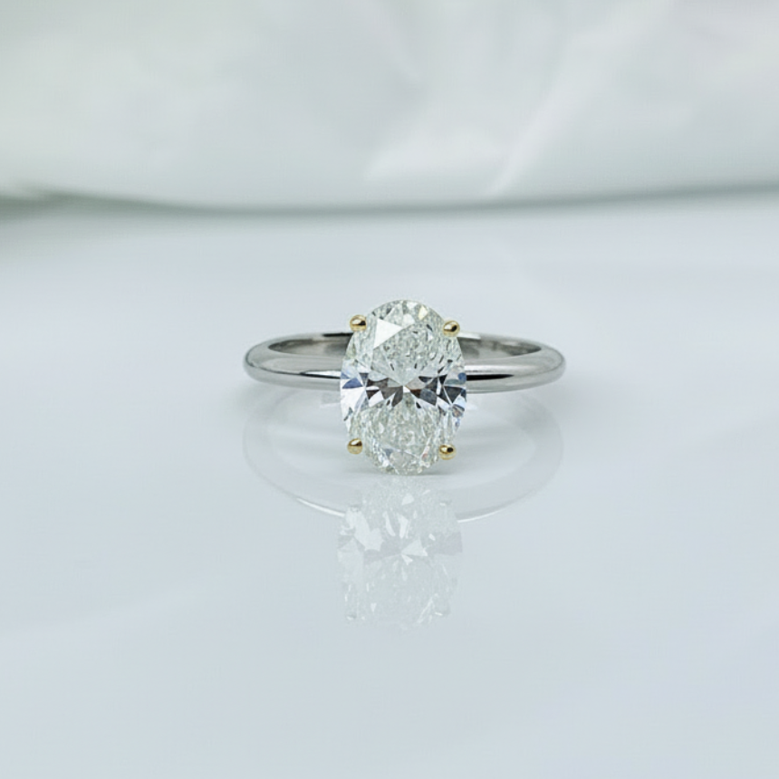 Two Tone Oval Cut 14K Solid Gold Solitaire Diamond Engagement Ring-5