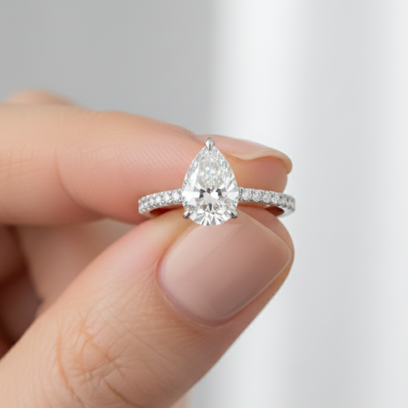 2 Carat Pear Shape Cathedral Setting 14K Solid Gold Diamond Engagement Ring-0