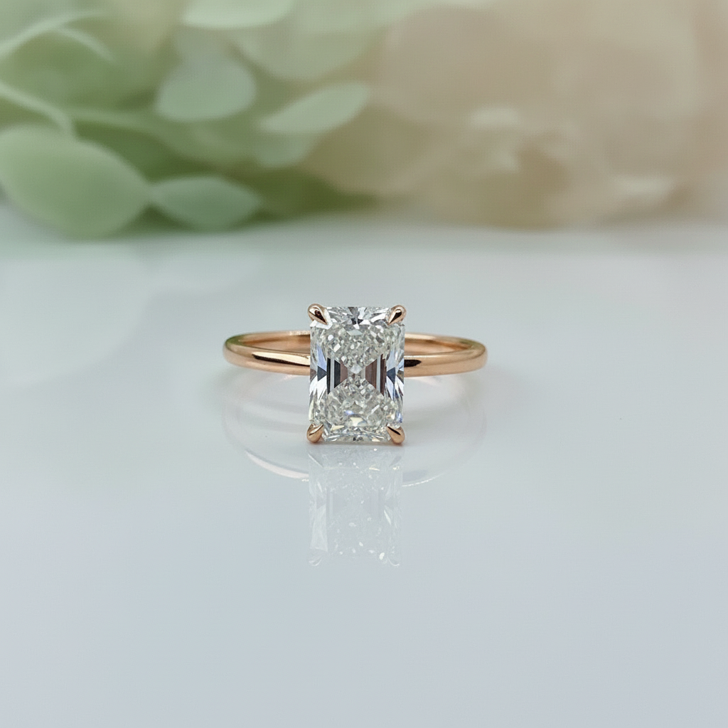 Elegant Radiant Cut Diamond 14K Solid Gold Solitaire Engagement Ring-6