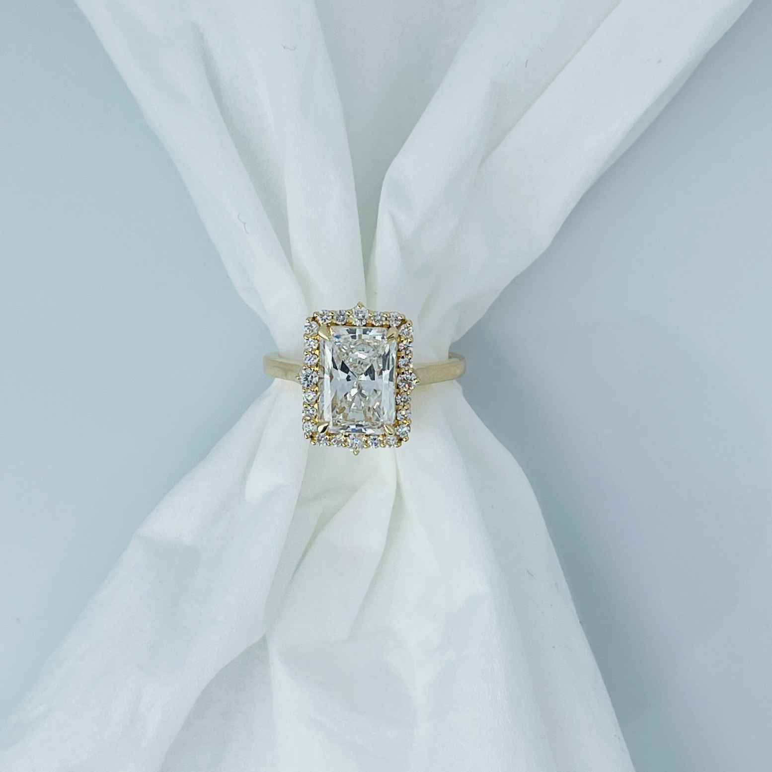 3 Carat Radiant Cut Halo 14K Solid Gold Solitaire Diamond Engagement Ring-1