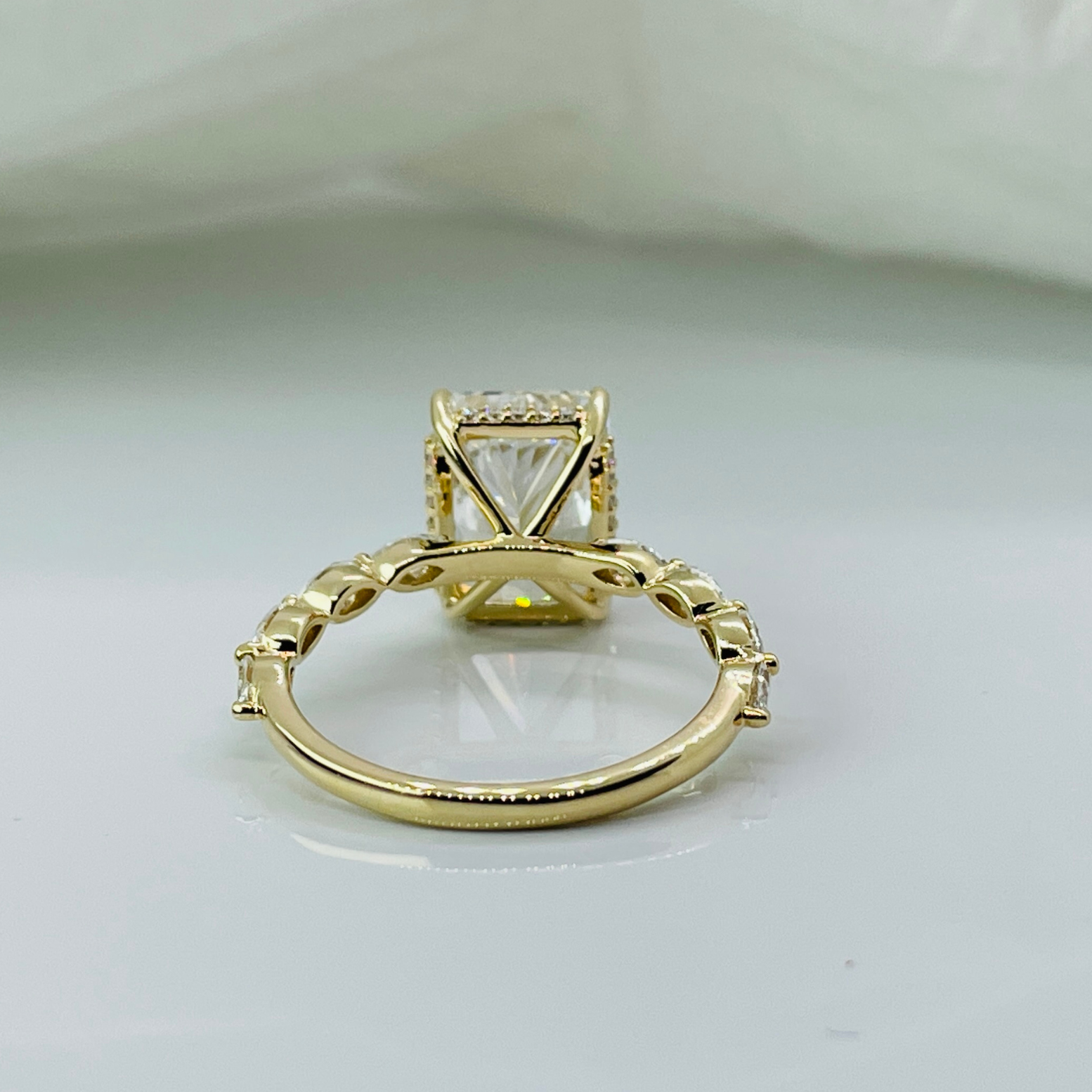 Elegant Radiant Cut Hidden Halo Marquise Band 14K Solid Gold Diamond Engagement Ring 2 to 4 Carat-4