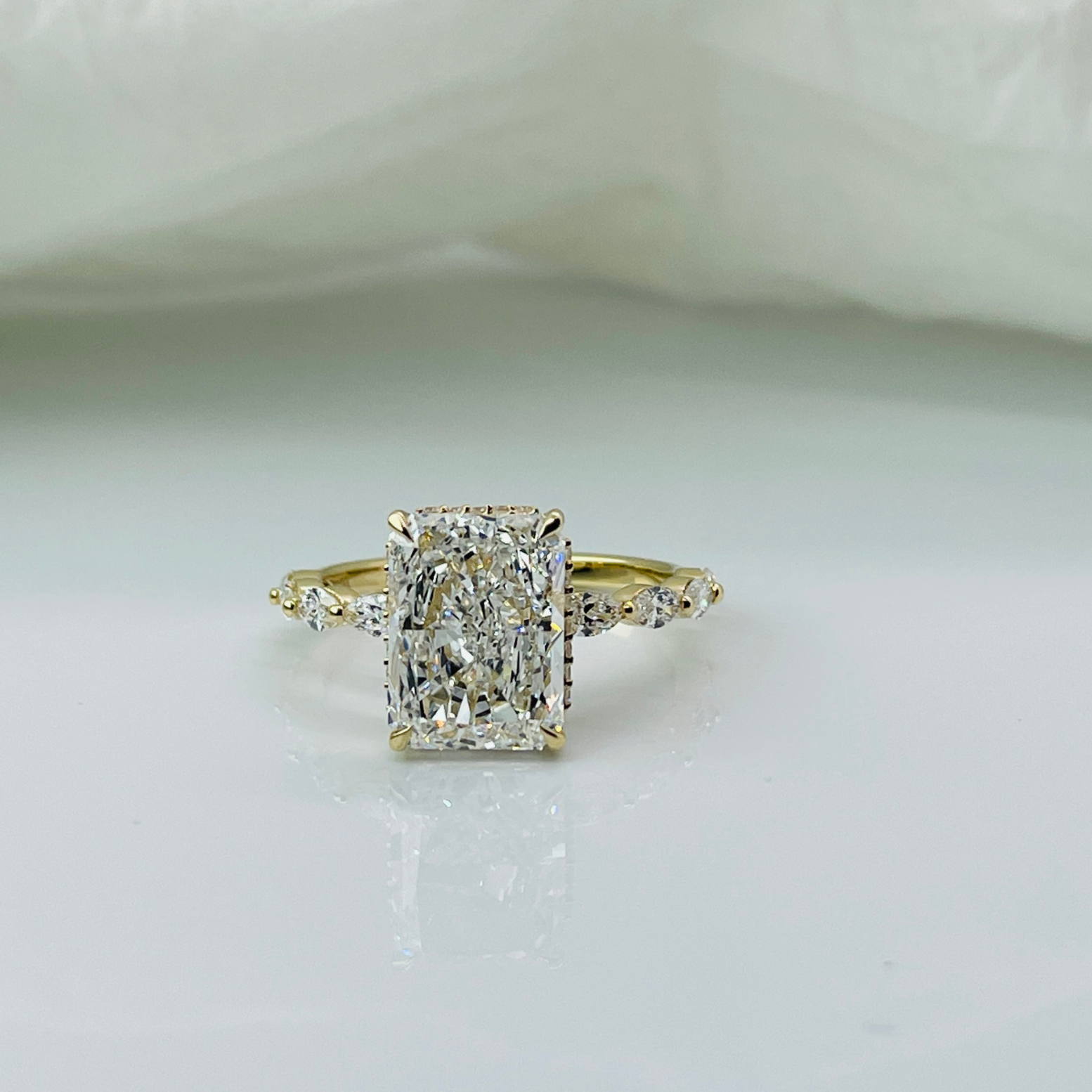 Elegant Radiant Cut Hidden Halo Marquise Band 14K Solid Gold Diamond Engagement Ring 2 to 4 Carat-1