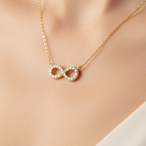 14K Solid Gold Infinity Diamond Necklace for her-0