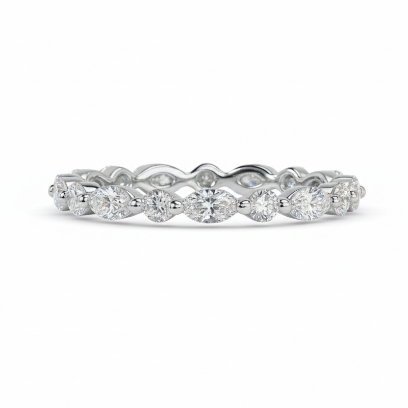 Marquise and Round Cut 14K Solid Gold Diamond Eternity Band-2