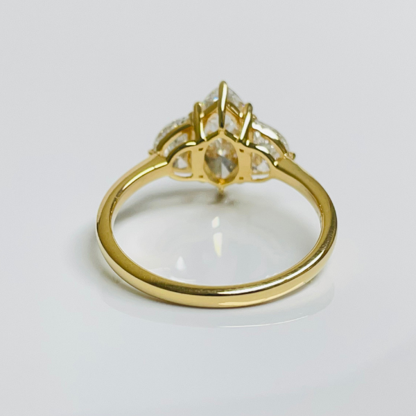 Marquise Cut Diamond 3 Stone Side Moon 14K Solid Gold Engagement Ring-4
