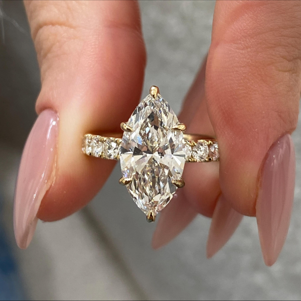 Iconic Marquise Cut Diamond Hidden Halo Pave Band 14K Solid Gold Ring For Women-1