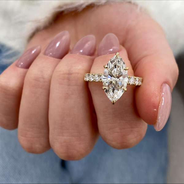 Iconic Marquise Cut Diamond Hidden Halo Pave Band 14K Solid Gold Ring For Women-4
