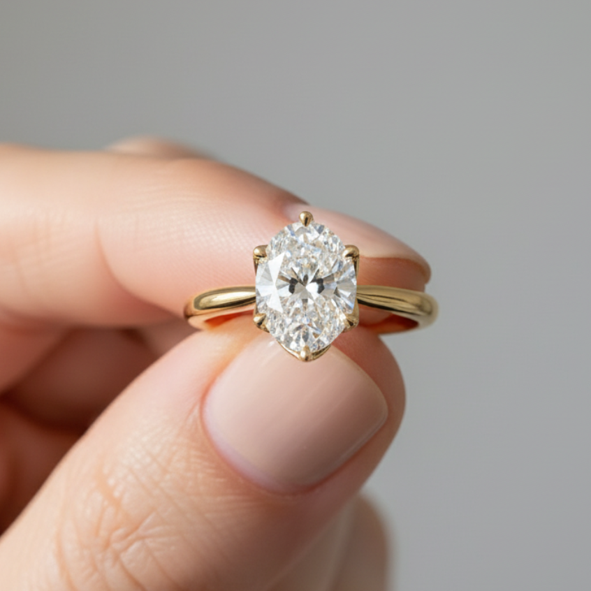 3 Carat Oval Cut Cathedral Setting Hidden Halo Solitaire Diamond 14K Solid Gold Ring-0