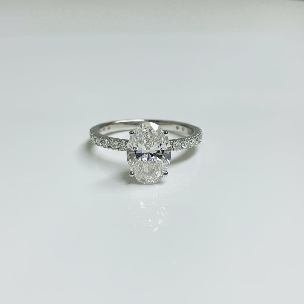 2 to 4 Carat Oval Cut Pave Setting 14K Solid Gold Solitaire Diamond Engagement Ring-2
