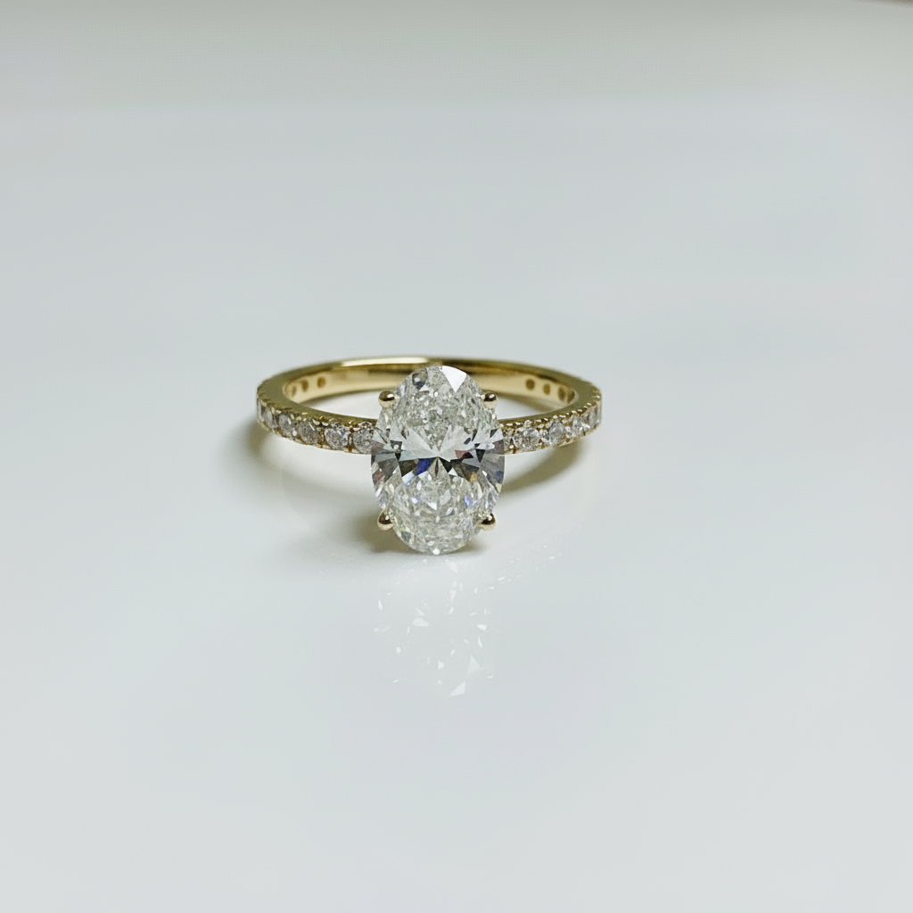2 to 4 Carat Oval Cut Pave Setting 14K Solid Gold Solitaire Diamond Engagement Ring-1
