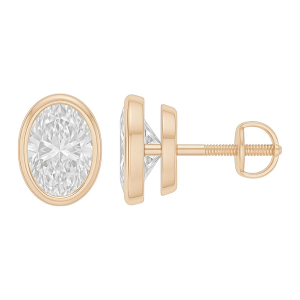 Oval Cut Diamond Bezel Setting 14K Solid Gold Solitaire Earrings Stud - IGI Certified-3
