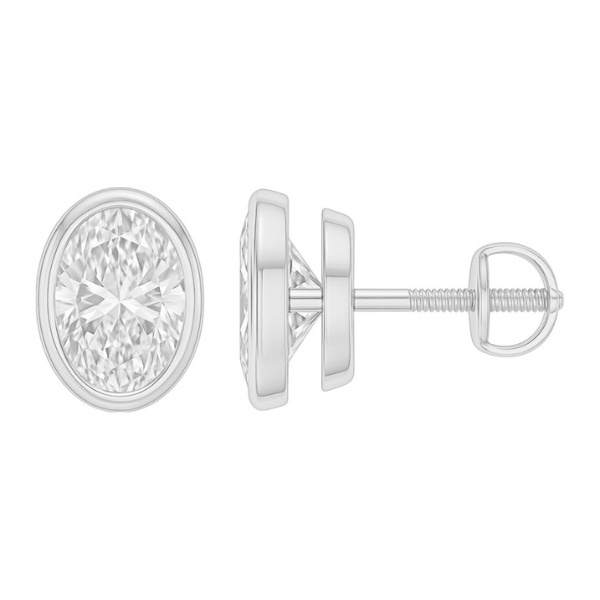 Oval Cut Diamond Bezel Setting 14K Solid Gold Solitaire Earrings Stud - IGI Certified-2