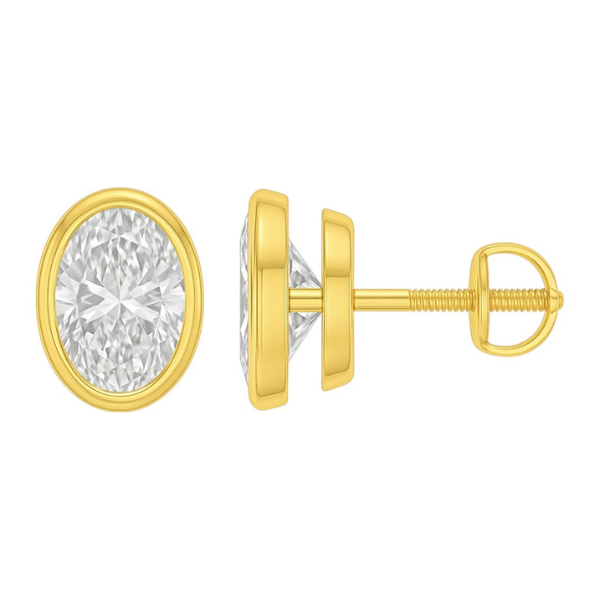 Oval Cut Diamond Bezel Setting 14K Solid Gold Solitaire Earrings Stud - IGI Certified-1