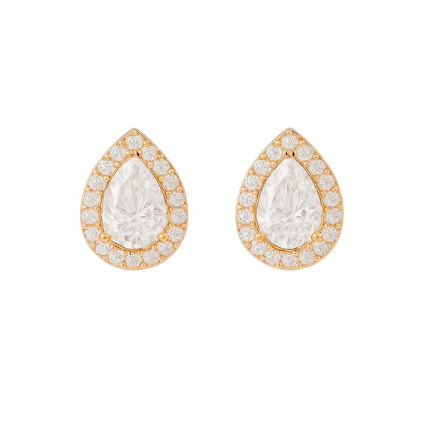 Pear Shape Halo 14K Solid Gold Diamond Earrings Set for Women-3
