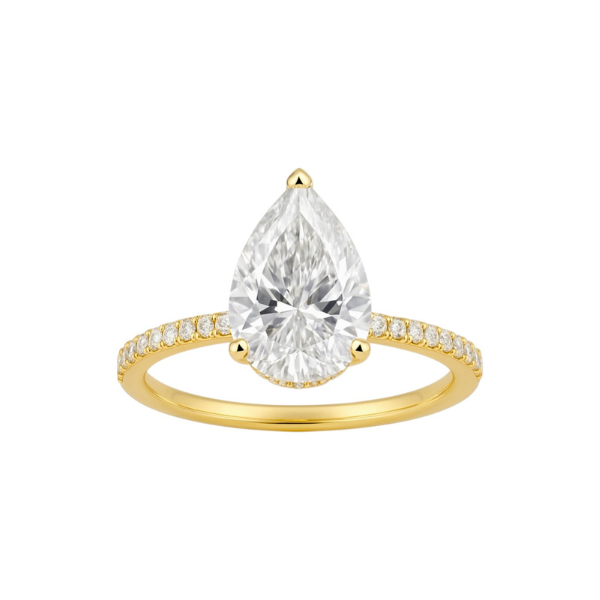 2 Carat Pear Shape Hidden Halo 14K Solid Gold Diamond Engagement Ring-1