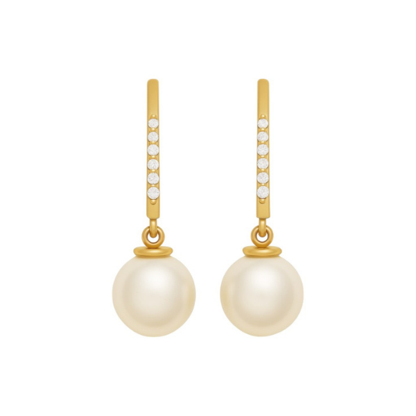 8.00MM Real South Sea Pearl Dangling Diamond 14K Solid Gold Earrings-1