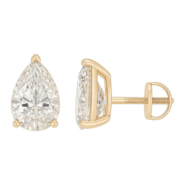 Pear Cut Prong Setting Solitaire Diamond 14K Solid Gold Earrings Stud - IGI Certified-3