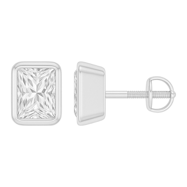 Radiant Cut 14K Solid Gold Bezel Setting Solitaire Diamond Earrings Stud - IGI Certified-2
