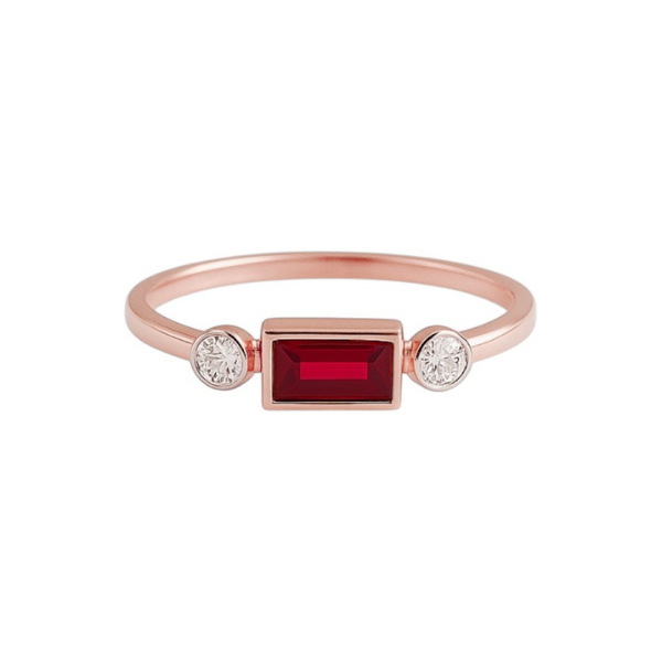 Ruby With Side Diamond 14K Solid Gold Diamond Fashion Ring for Women-3