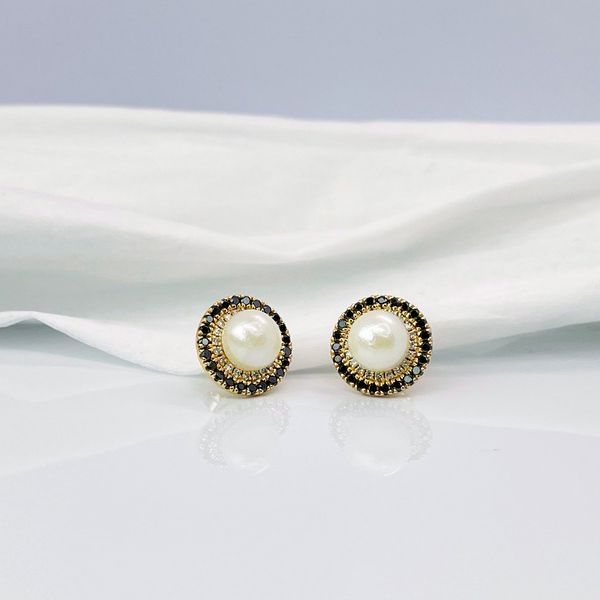Real South Sea Pearl 14K Gold Earrings stud with Black and white Diamond Jacket-3